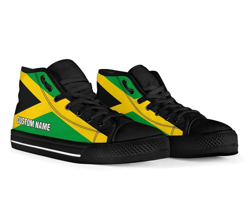 Jamaican Flag Custom Name High Top Shoes / Jamaica Custom Print Shoes / Jamaica Sneakers / Jamaica Gift image 2