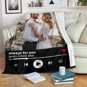 Personalized Music Blanket with Photo & Song – Custom Wedding, Anniversary, Valentine’s Gift for Couples - Throw Fleece Sherpa Blanket