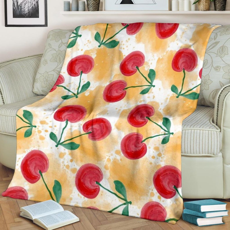 Cherry Blanket / Cherry Throw Blanket / Cherry Fleece Blanket Etsy