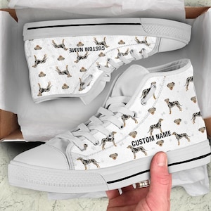 American Leopard Hound Custom Name High Top Sneakers /  Leopard Hound High Top Shoes /  Leopard Hound Custom Print Trainers Shoes / Gift