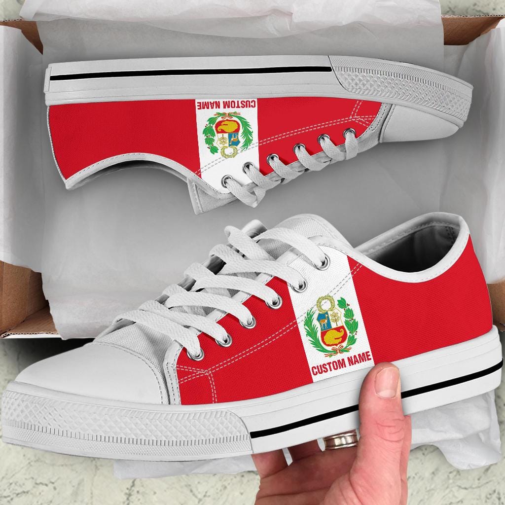 Peru Flag Custom Name Sneakers / Peru Low Top Shoes / Peru Low Top Sneakers / Peru Custom Print Trainers / Peru Gift