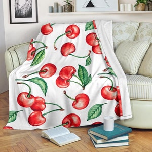 Cherry Blanket / Fruit print blanket / Fruit pattern blanket / Cosy blanket / Fleece blanket /