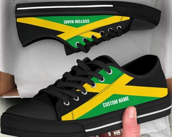 Jamaican Flag Custom Name Sneakers / Jamaica Low Top Shoes / Jamaica Low Top Sneakers / Jamaica Custom Print Shoes