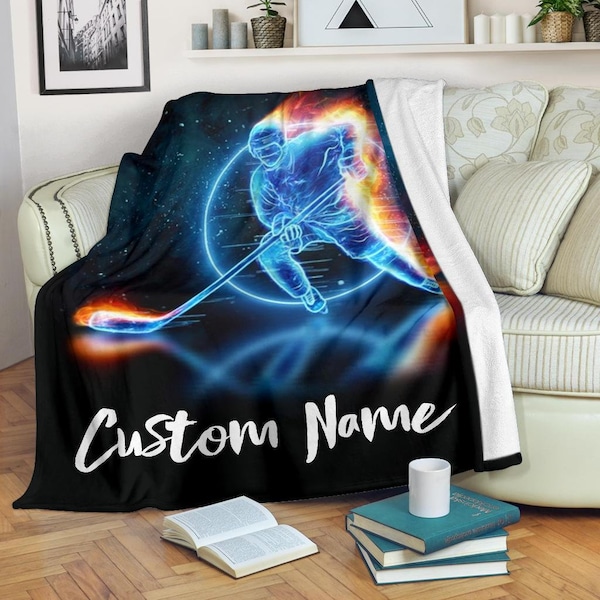 Hockey Custom Name Blanket / Hockey Throw Blanket / Hockey Fleece Blanket / Hockey Adult Blanket / Hockey Kid Blanket