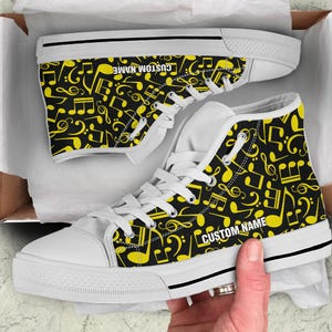 Music Notes Custom Name High Top Sneakers: Music Lover Gift
