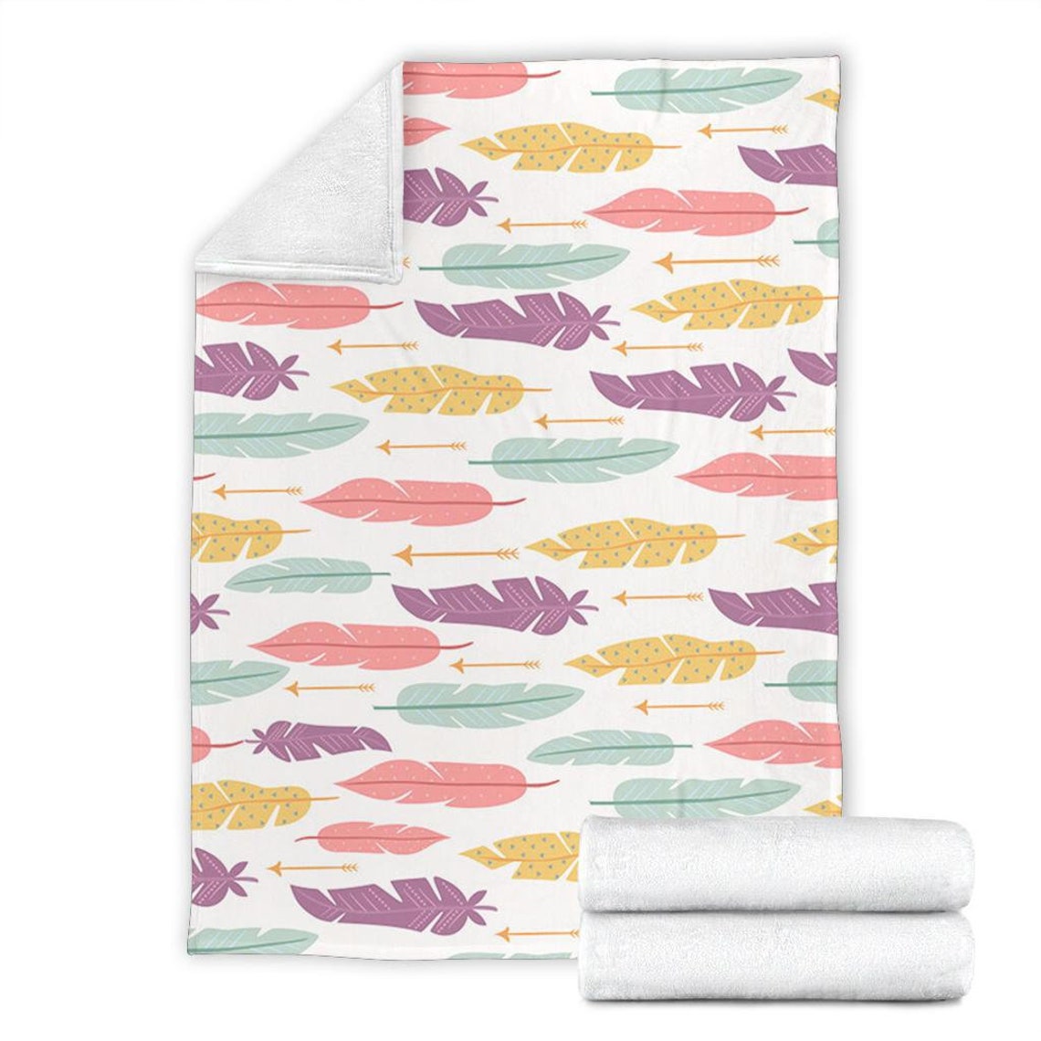 Boho Feathers Blanket / Feathers Fleece Blanket / Feathers Etsy