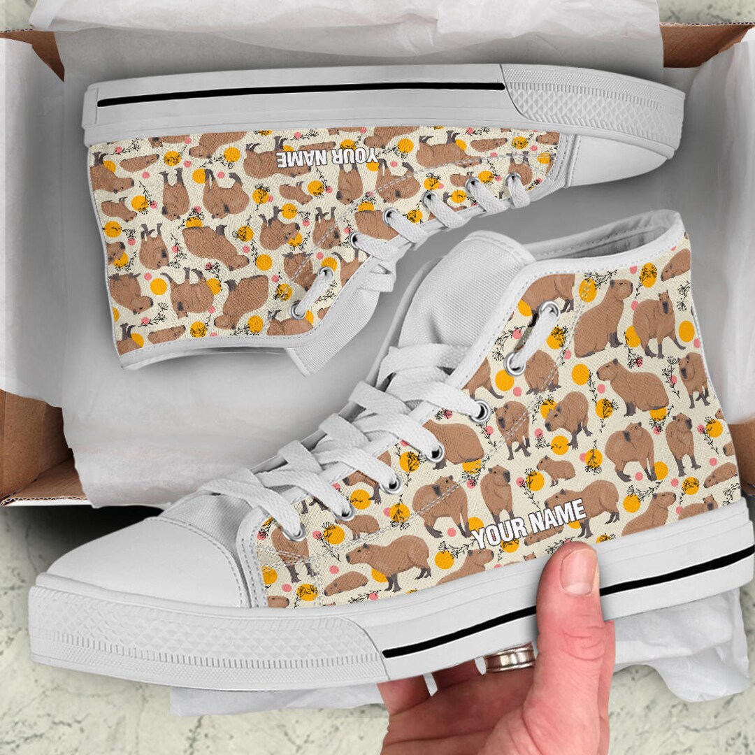 Custom Name Capybara High Top Sneakers: Personalized Print Shoes
