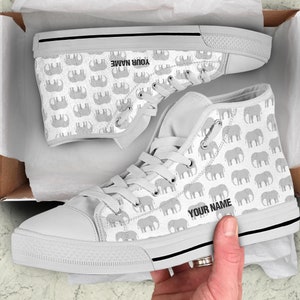 Elephant Custom Name High Top Sneakers / Elephant High Top Shoes / Elephant Custom Print Trainers Shoes / Elephant Lover Gift