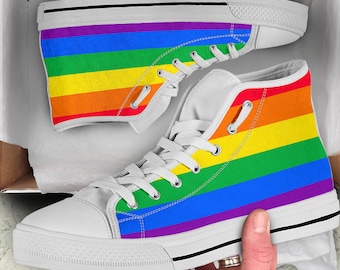 LGBT Flag High Top Shoes / LGBT Custom Print Shoes / LGBT High Top Sneakers / Lgbt Gift