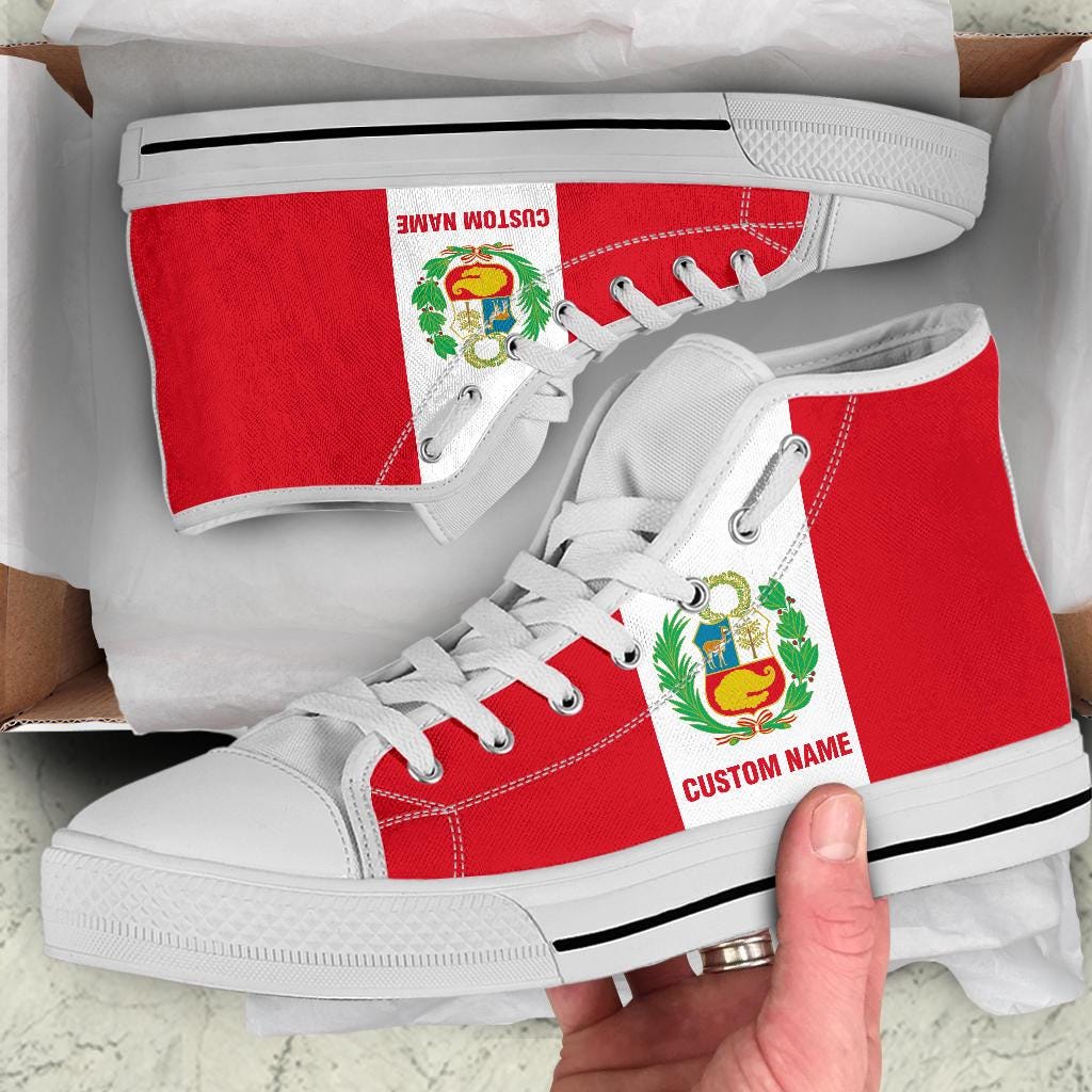 Peru Flag Custom Name High Top Sneakers / Peru Custom Print Trainers Shoes / Peru High Top Shoes / Peru Gift