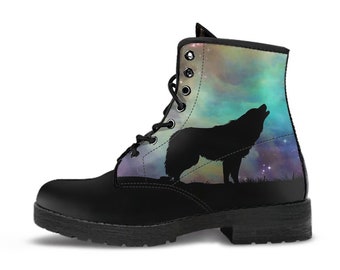 Wolf Leather Boots, Handcrafted Custom Print, Men's Women's Winter Boots