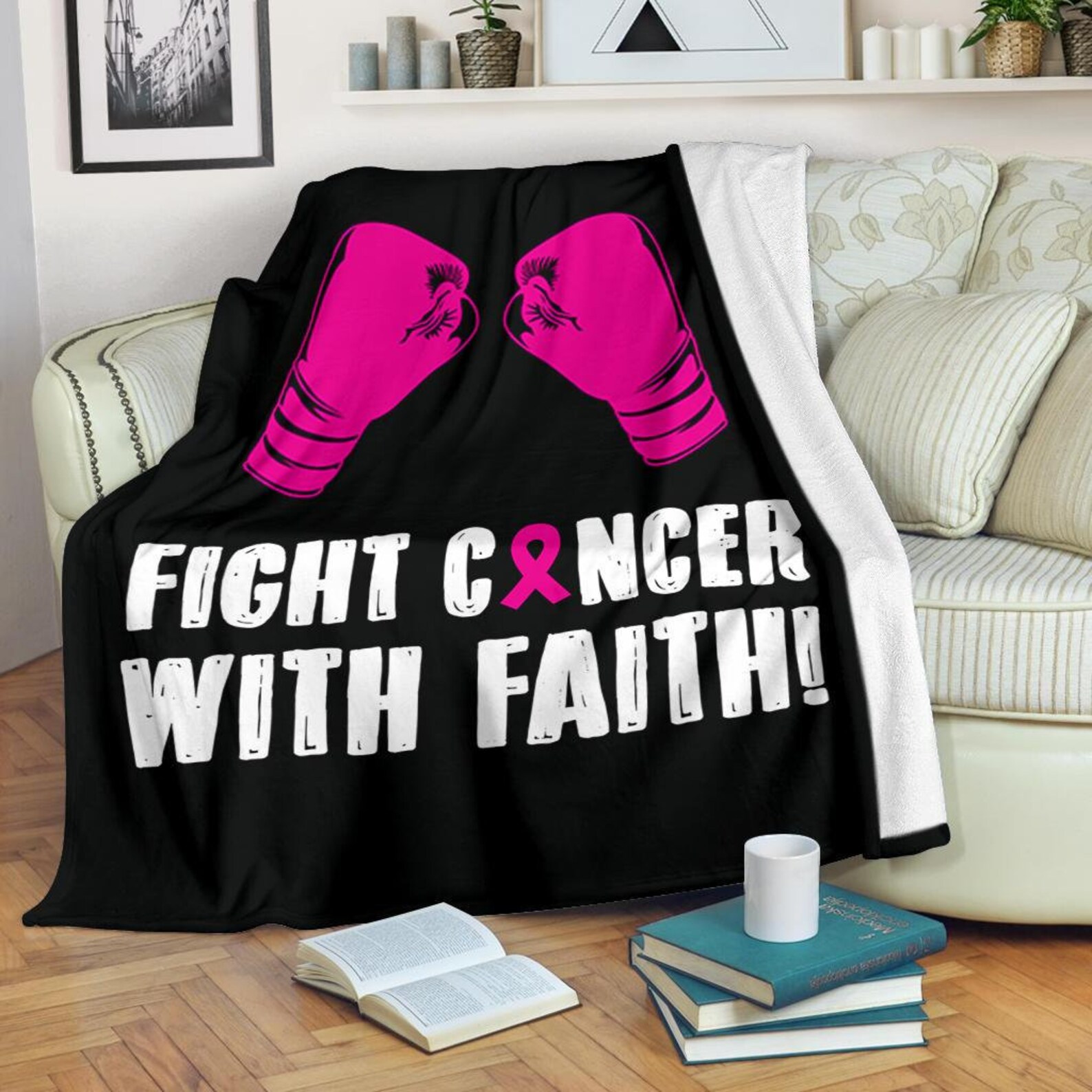 Breast Cancer Blanket / Fight Cancer Fleece Blanket / Fight Etsy