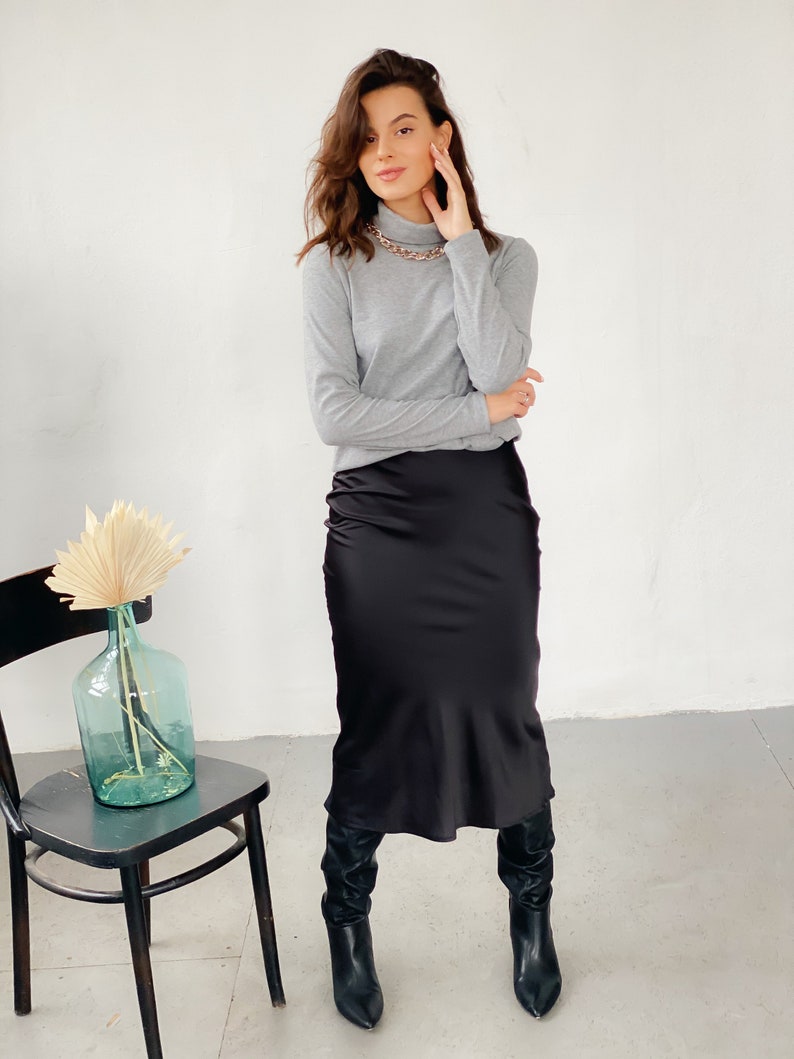 Black Silk Skirt Bias Cut Skirt Real Silk Skirt Silk Slip | Etsy