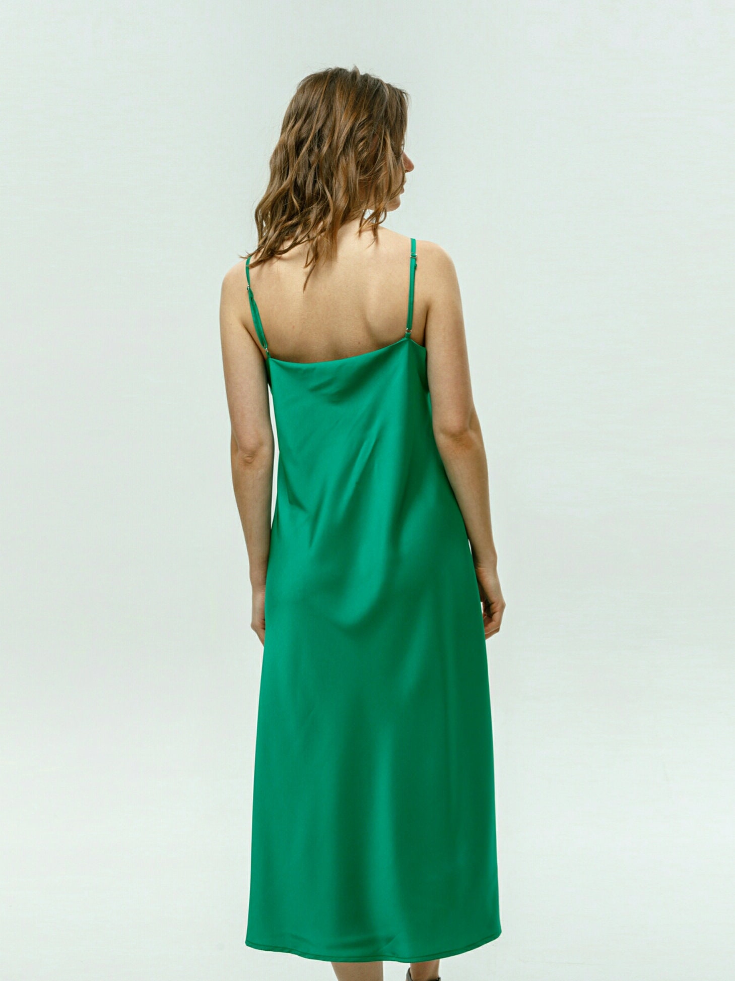 Green Silk Dress Midi A Line Dress Bias Cut Dress Wedding | Etsy