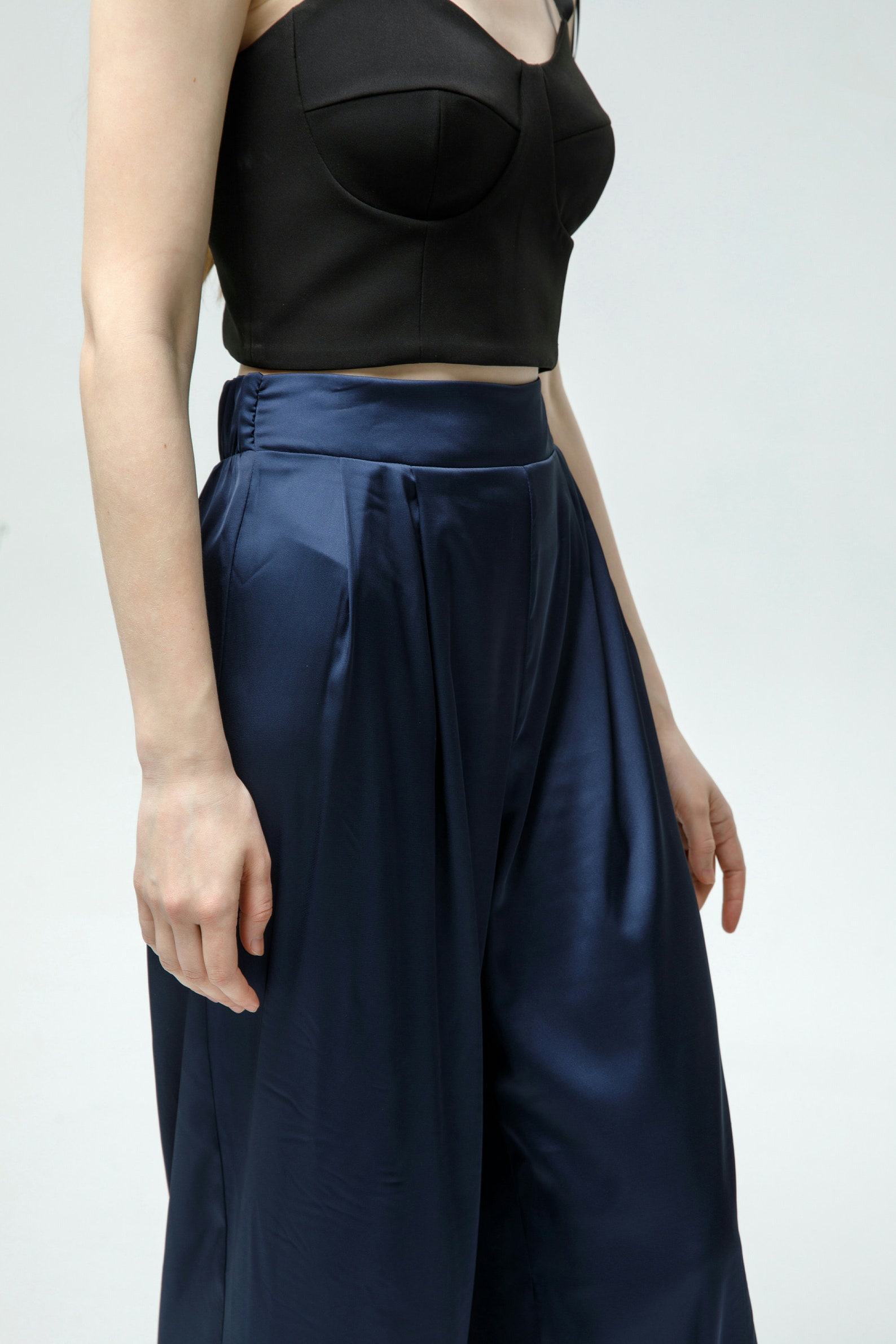 Navy trendy silk pants Loose pants women High waisted pants Etsy