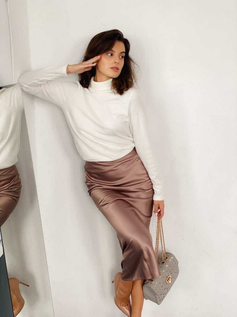 Silk slip skirt French beige elegant skirt Silk slip skirt image 2