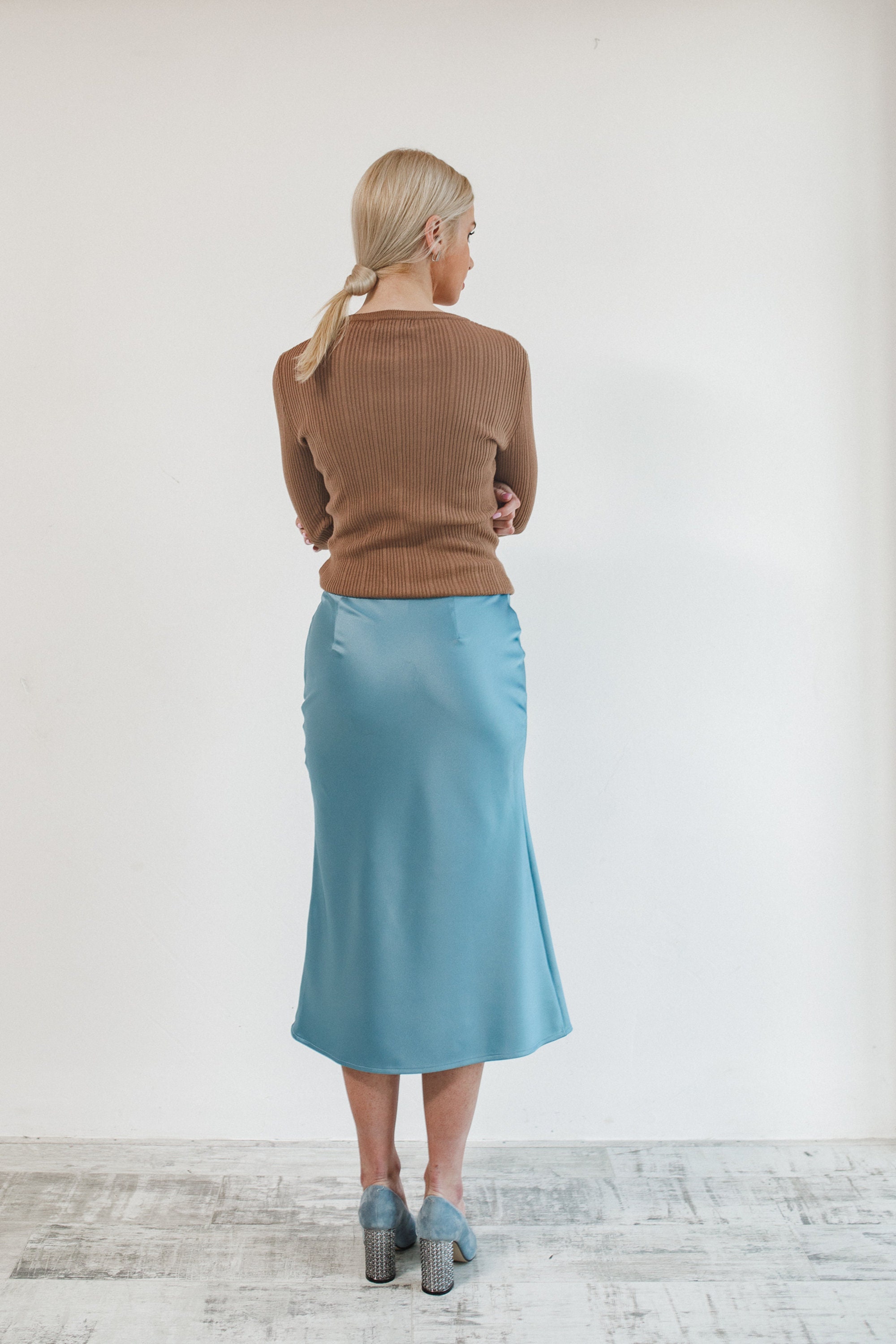 Sky Blue Satin Slip Skirt Bias Cut Skirt Satin Skirt Midi Long Etsy