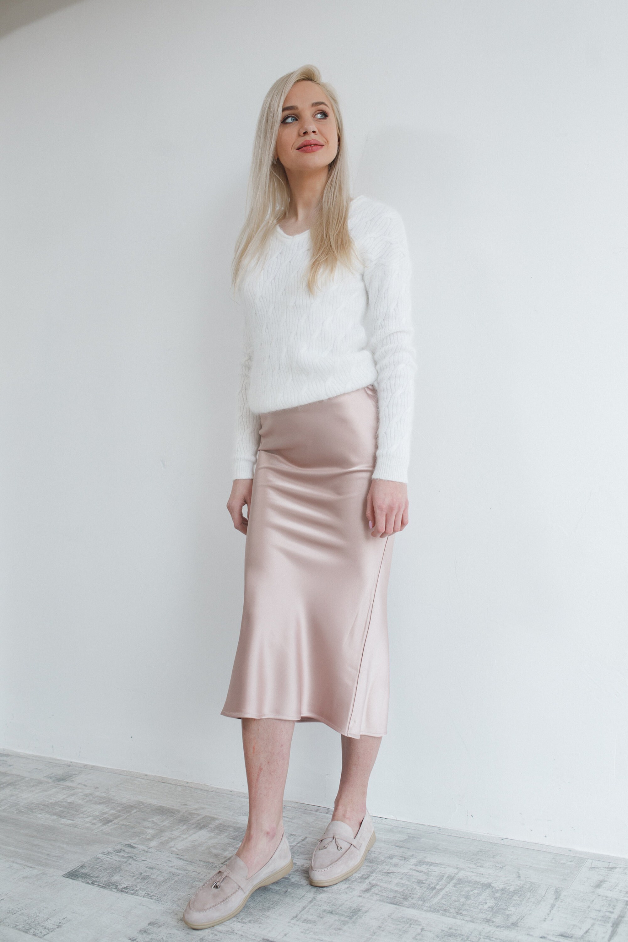 Silk Skirt Midi Satin Skirt Slip High Waisted Skirt Light | Etsy