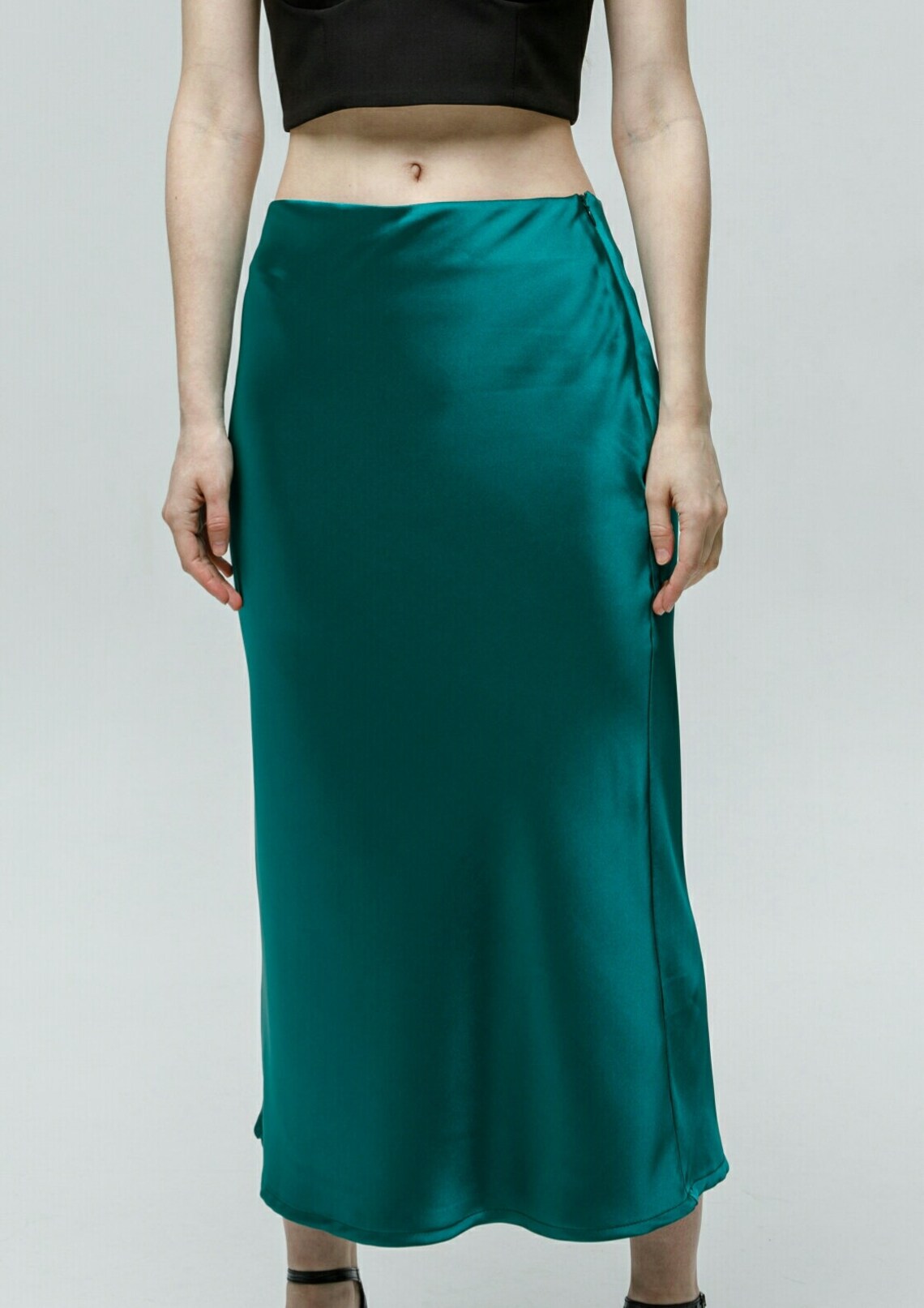 Emerald green skirt Silk midi skirt High waisted skirt Bias Etsy