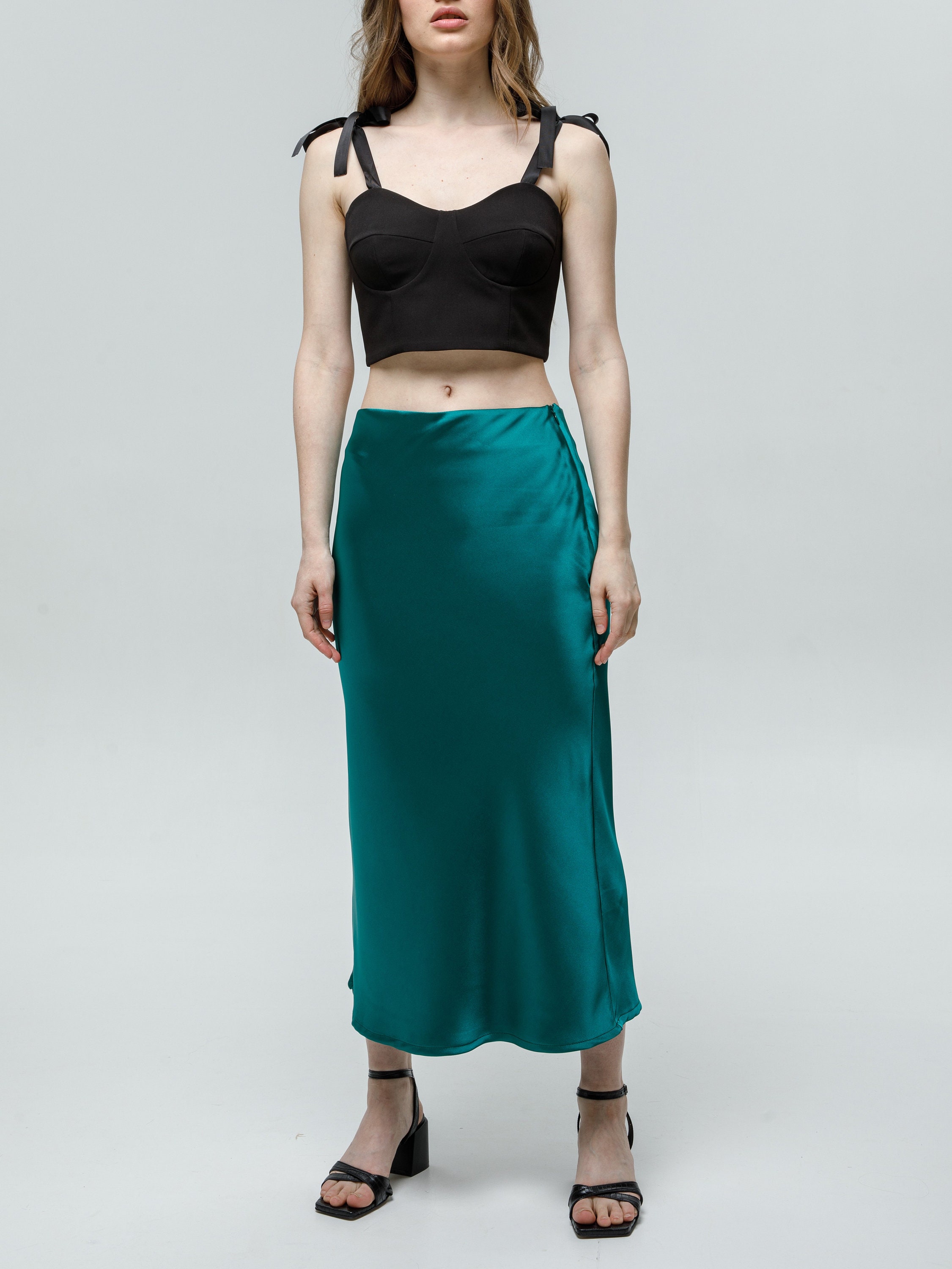 Emerald Green Skirt Silk Midi Skirt High Waisted Skirt Bias Etsy UK