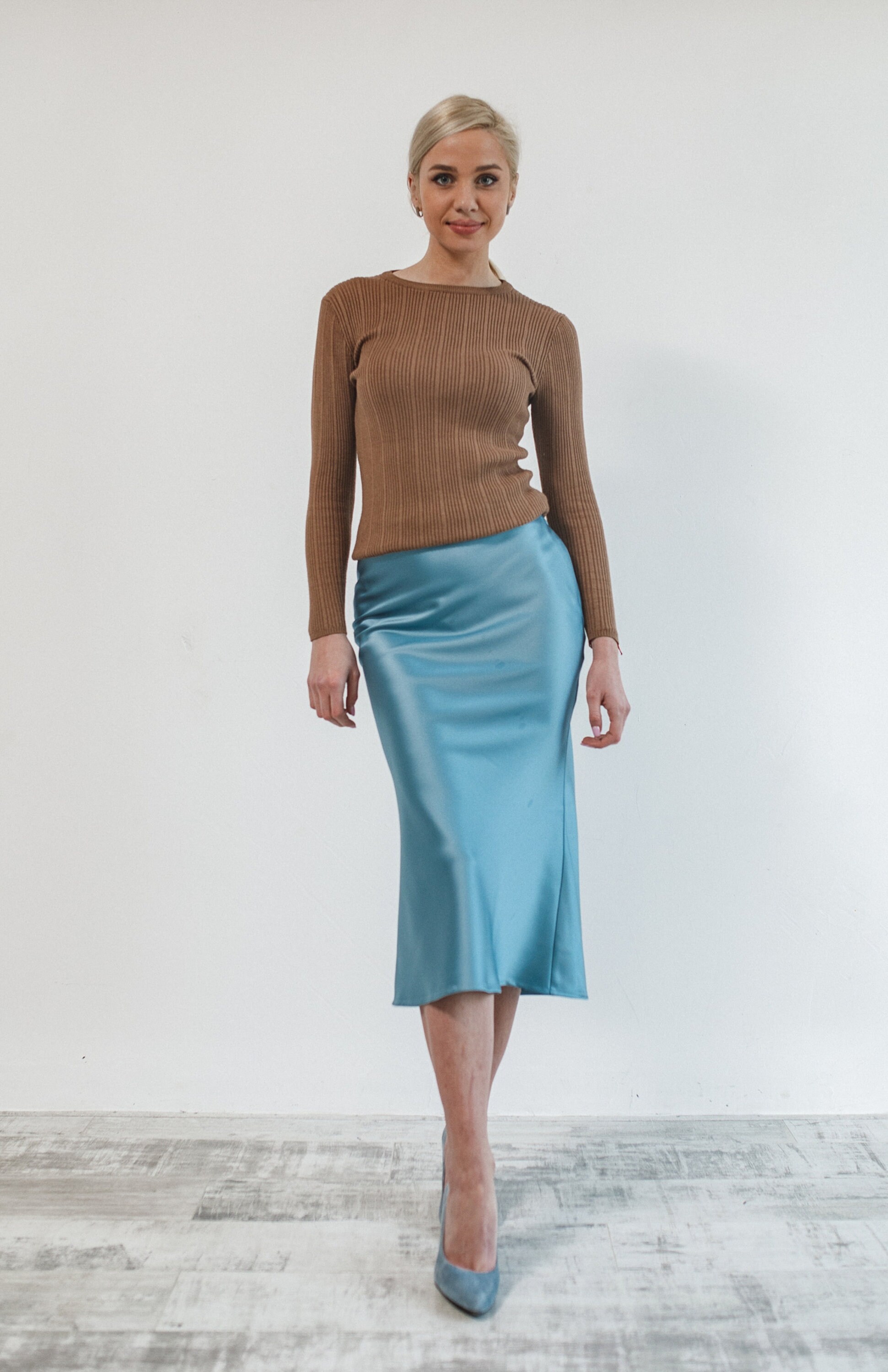 Sky blue satin slip skirt Bias cut skirt Satin skirt midi Long Etsy