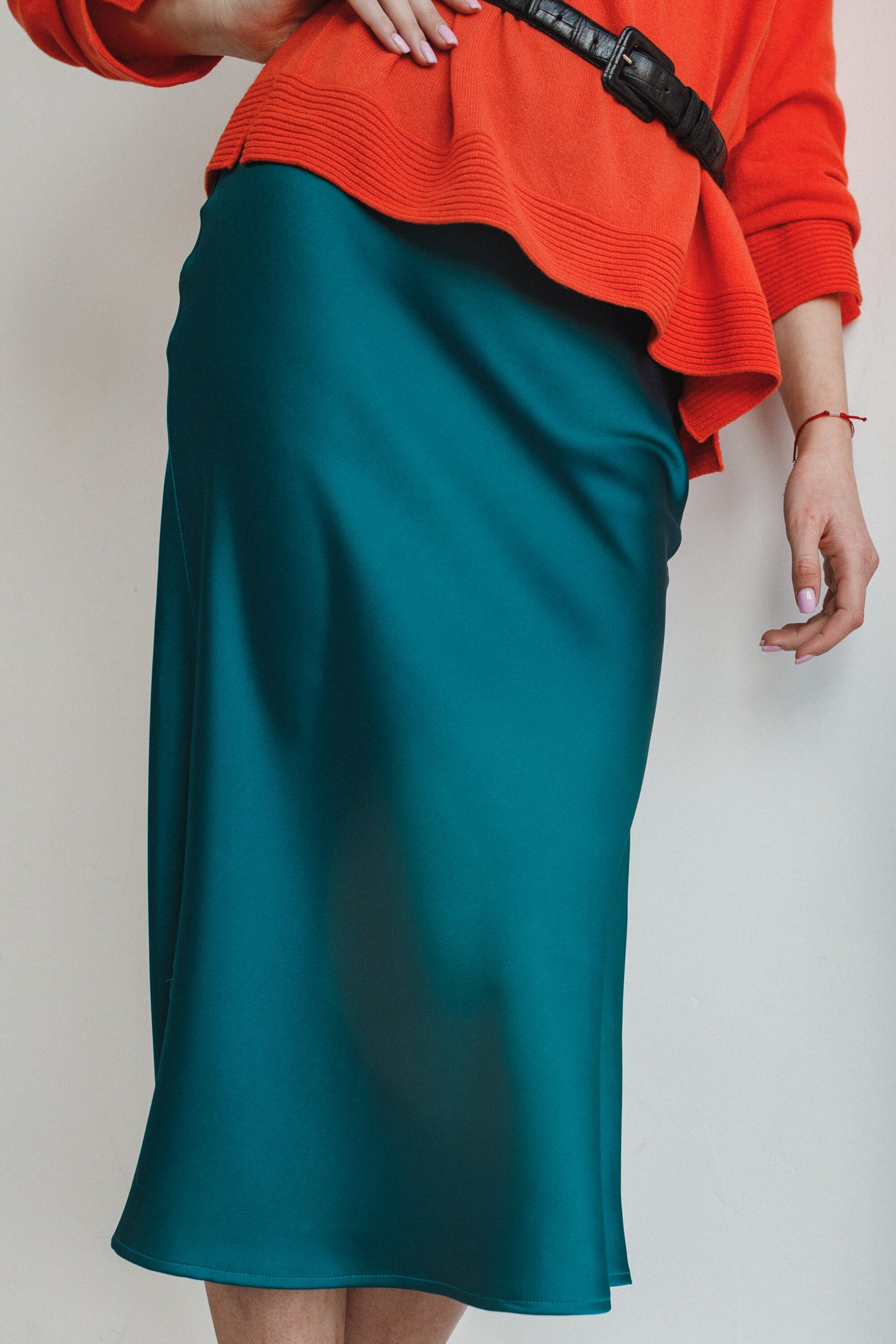 Emerald Green Satin Silk Skirt Midi Skirt Bias Cut Skirt High Etsy UK