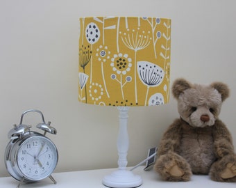 Bergen Ochre Floral Scandi Fabric Handmade Lampshade - Fryetts 100% Cotton