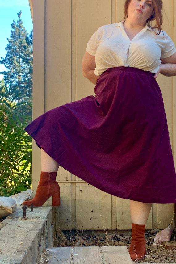 Purple Faux Suede Midi Skirt