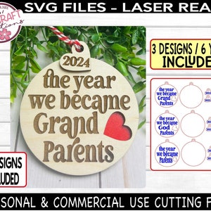 El año en que nos convertimos en abuelos Ornament Bundle SVG, Abuelos por primera vez, Padrinos, padres, Abuela Reveal, Laser Ready File