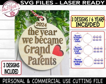 私たちが祖父母になった年 オーナメント バンドル SVG、初めての祖父母、ゴッドペアレント、両親、おばあちゃんのお披露目、レーザー対応ファイル