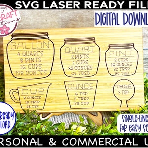 Kitchen Conversion Laser Ready SVG, Kitchen Conversion Chart svg, Kitchen Laser Cut, Single Line Svg, Kitchen Conversion Cutting Board svg