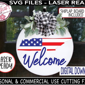 TENNESSEE Welcome Sign svg, Laser Ready Svg, Patriotic Welcome Tennessee teken SVG, Tennessee svg File, State of Tennessee svg, USA Flag svg