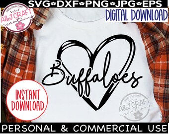 Buffaloes Heart SVG, Buffaloes Baseball svg, typography svg, Buffaloes Football svg, Buffaloes Team Mascot, School Spirit, Cheer, Coach
