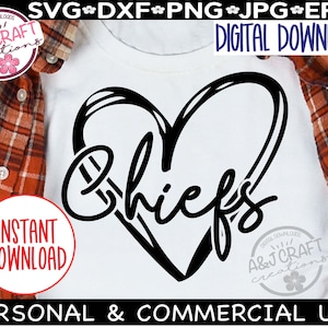 CHIEFS Heart SVG, Chiefs Baseball svg, Chiefs Cheer svg, typography svg, Chiefs Football svg, Chiefs School Team Mascot shirt svg, Go Chiefs