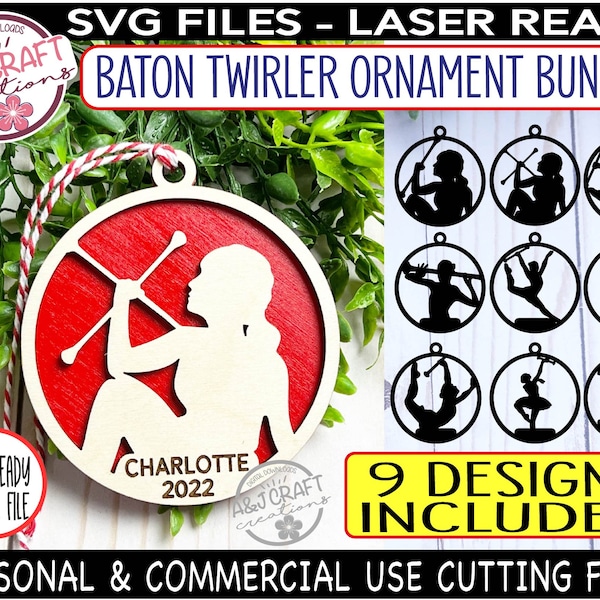 Twirler Baton Ornament Bundle SVG, Baton Twirling Christmas Ornament, Majorette Ornament svg, Marching Band Christmas, Laser Ready File