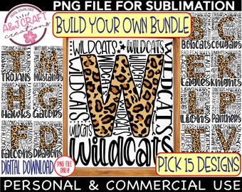 Leopard Print Typography Sublimation PNG, Cree su propio BUNDLE, School Spirit Shirts Png, School Mascot Sublimation, Spirit Wear Design