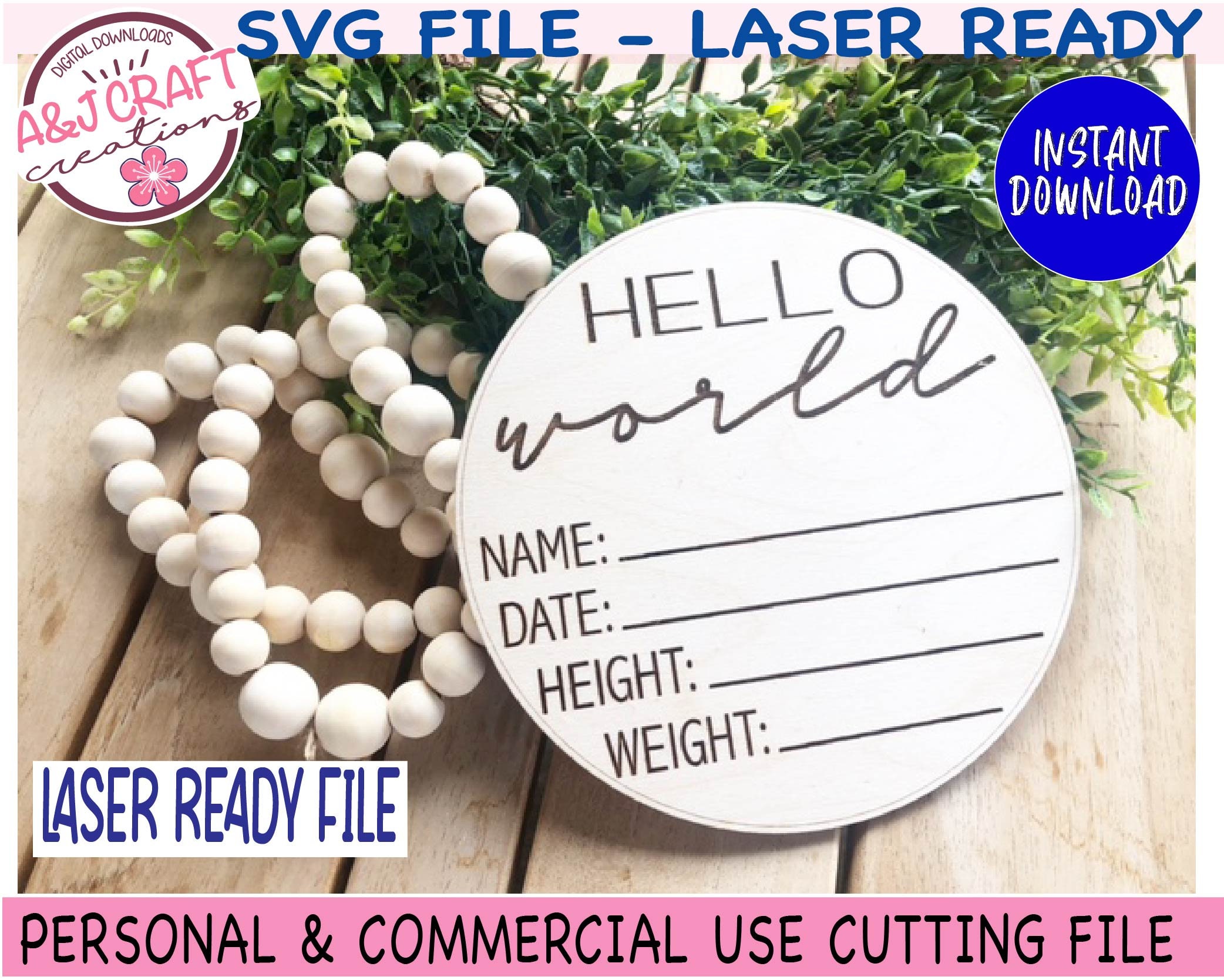 Hello World SVG, Hello World Laser Cut File, New Baby Sign Birth Svg ...