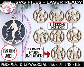 Baseball Ornament BUNDLE SVG, Sports Ornaments svg, Baseball Laser File, Laser Baseball svg, Baseball Design for Laser, Sport Laser cut file