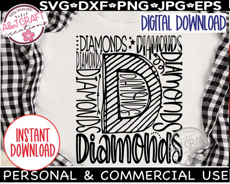 Word Diamond Svg Diamonds SVG, Diamonds Softball Svg, Diamonds Spirit Shirt, Typography ...