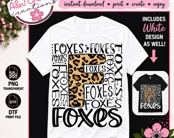 Foxes Leopard Print Typography Team Mascot PNG, School Spirit - Cheer, Football, Baseball, Soccer (Digital Download)