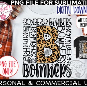 Bombers typography PNG, Bombers DTF design, Bombers Football png, Bombers Volleyball, Bombers Cheer png, Bombers School Mascot