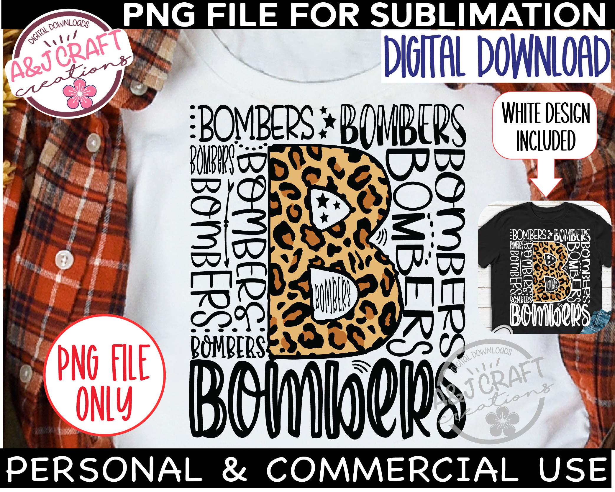 Bombers typography PNG, Bombers DTF design, Bombers Football png, Bombers Volleyball, Bombers Cheer png, Bombers School Mascot