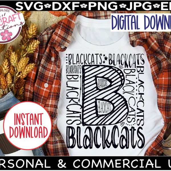 Blackcats SVG, Blackcats Football svg, Blackcats Volleyball, typography svg, Blackcats shirt, School Mascot svg, School Spirit Shirt