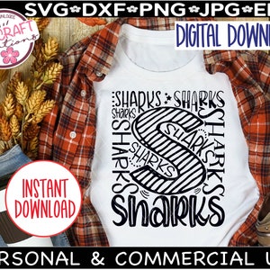 Sharks SVG, Sharks Football svg, Sharks Volleyball png, Sharks Baseball svg, typography svg, School Mascot svg, School Spirit Teacher Shirt