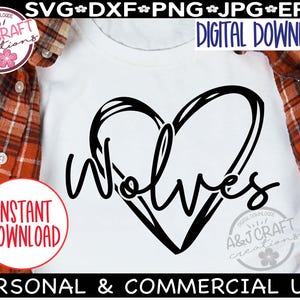 WOLVES Heart Typography SVG, Wolves Basketball svg, Wolves svg, School Mascot png, Teacher Shirt, Wolves Cheer, Wolves Football, Go Wolves