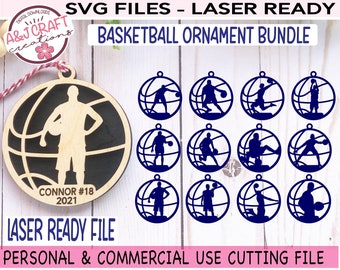 Basketball Ornament SVG Bundle, Sports Ornaments svg, Basketball Ornaments Glowforge Files, Laser Ornament svg, Sports Laser Cut File