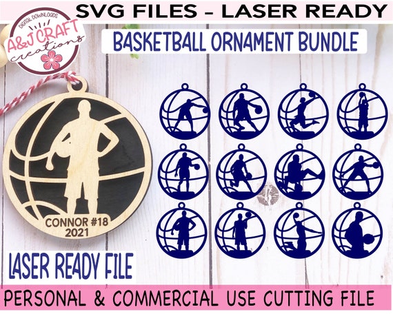 Basketball Ornament SVG Bundle, Sports Ornaments svg, Basketball Ornaments Glowforge Files, Laser Ornament svg, Sports Laser Cut File