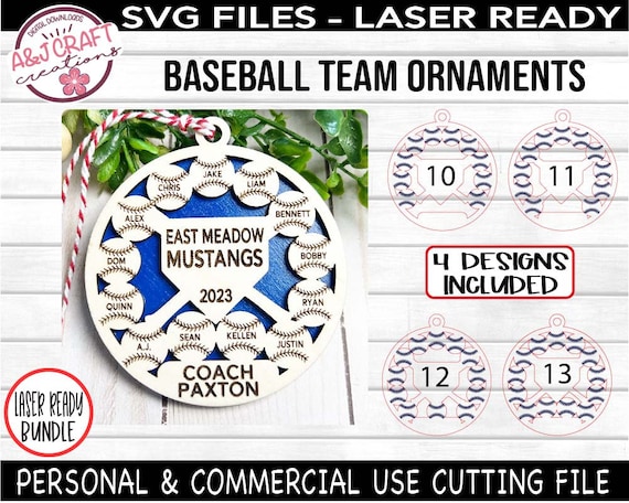 Baseball Softball Team Ornament SVG Bundle, Coach Ornament svg, Sports Ornaments svg, Baseball svg for Glowforge, Laser Baseball svg