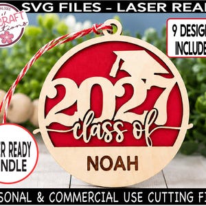 Class of 2027 Graduation Ornament SVG, Personalized Name Ornament, Laser Cut File, Digital Download