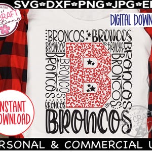 Broncos School Spirit SVG, Broncos Basketball, Broncos Football svg, Broncos Baseball, Broncos design for DTF, Go Broncos, Team Mascot